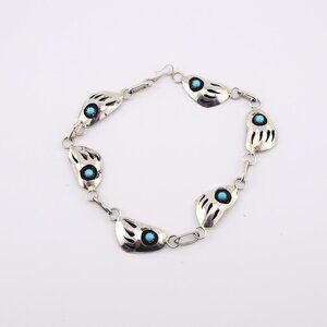 Navajo Sterling Silver Link Bracelet Shadow Box Turquoise‎ Jewelry Sz 8.75in. **